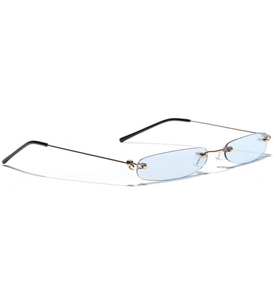Rectangular Narrow Rectangle Sunglasses Women Tiny Rimless Sun Glasses For Men Frameless - Clear Blue - C018IDC55EY $21.50