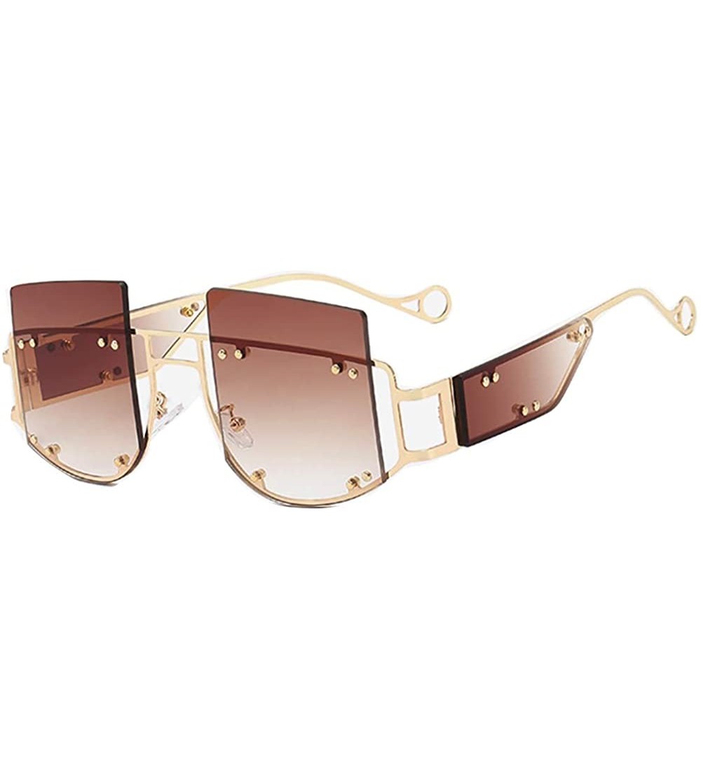 Rimless Flat top Sunglasses rivet sunglasses retro square sunglaases for women Rihanna Sunglasses - 1 - C3193N3A58A $26.58