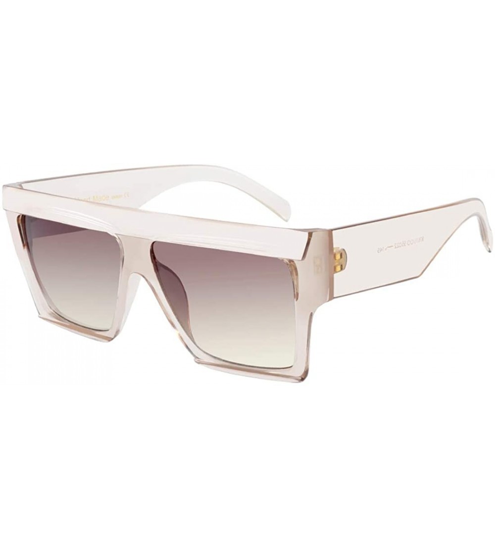 Sport Oversized Flat Top Sunglasses for Women Men Square Designer Fashion Shades - Brown Frame + Grey Gradient Lens - CH18K3H...