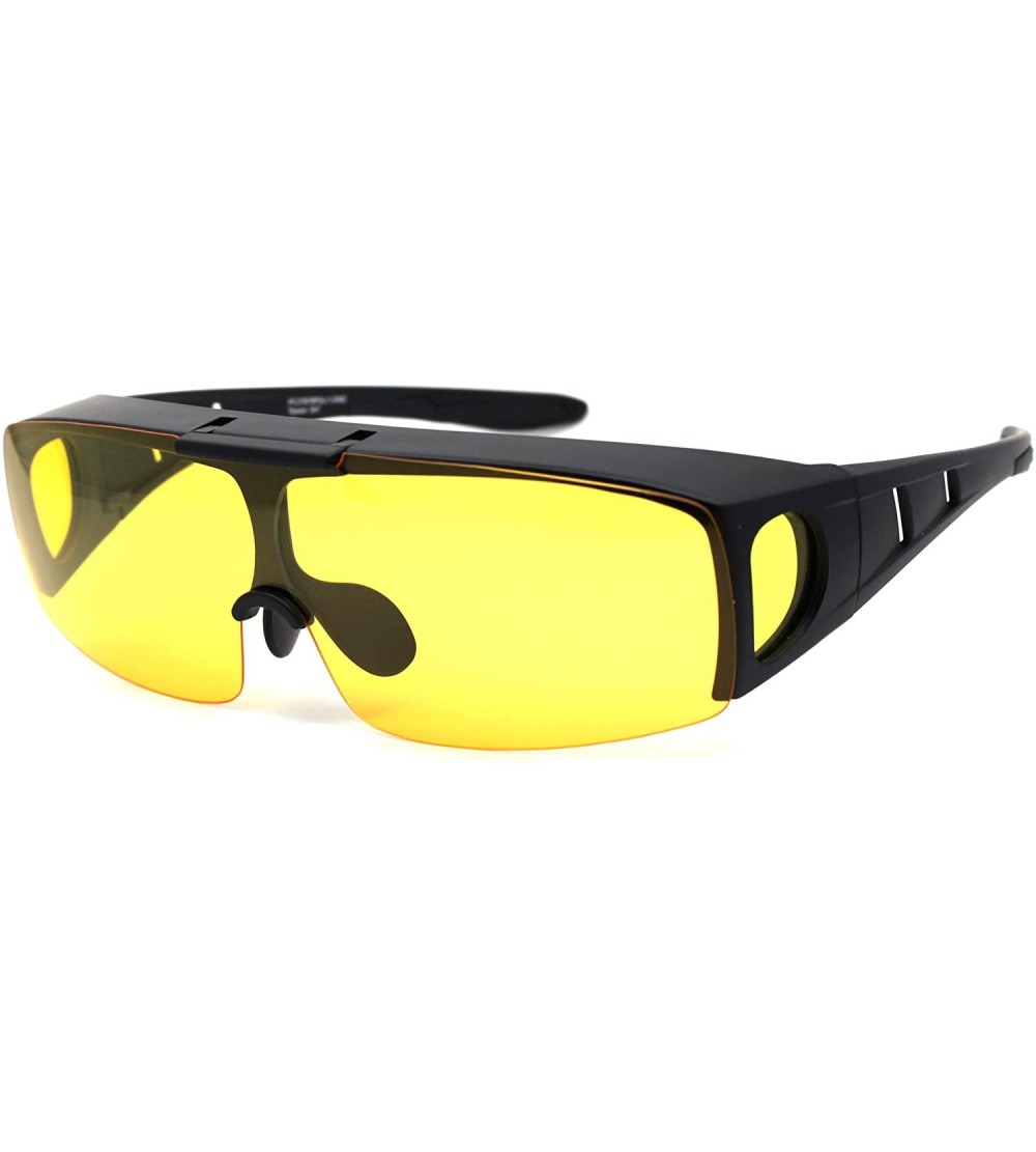 Shield Polarized Mens Flip Up Shield Night Driving Lens Fit Over Sunglasses - Matte Black Yellow - C5193YMML8E $26.34