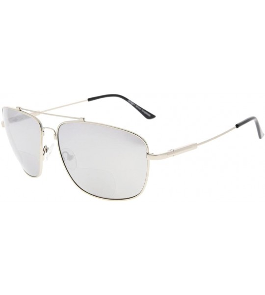 Rectangular Memory Bifocal Sunglasses Bendable Titanium Reading Sunglasses - Silver Frame Silver Mirror - CP18034Z4WL $55.12