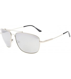 Rectangular Memory Bifocal Sunglasses Bendable Titanium Reading Sunglasses - Silver Frame Silver Mirror - CP18034Z4WL $55.12