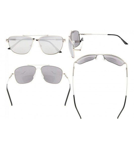 Rectangular Memory Bifocal Sunglasses Bendable Titanium Reading Sunglasses - Silver Frame Silver Mirror - CP18034Z4WL $55.12