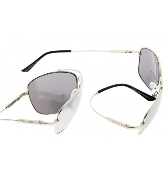 Rectangular Memory Bifocal Sunglasses Bendable Titanium Reading Sunglasses - Silver Frame Silver Mirror - CP18034Z4WL $55.12