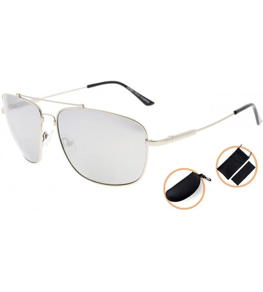 Rectangular Memory Bifocal Sunglasses Bendable Titanium Reading Sunglasses - Silver Frame Silver Mirror - CP18034Z4WL $55.12