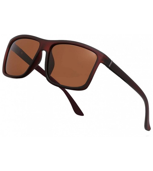 Square Men's Sports Polarized Sunglasses Square Frame Glasses - Brown Lens/Brown Frame - C8186C5MNHY $22.85