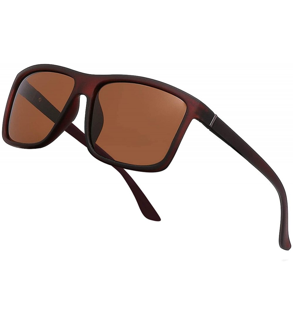 Square Men's Sports Polarized Sunglasses Square Frame Glasses - Brown Lens/Brown Frame - C8186C5MNHY $22.85