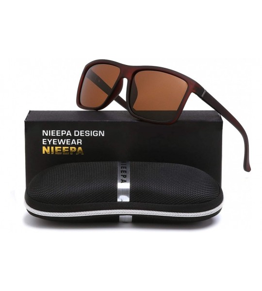 Square Men's Sports Polarized Sunglasses Square Frame Glasses - Brown Lens/Brown Frame - C8186C5MNHY $22.85