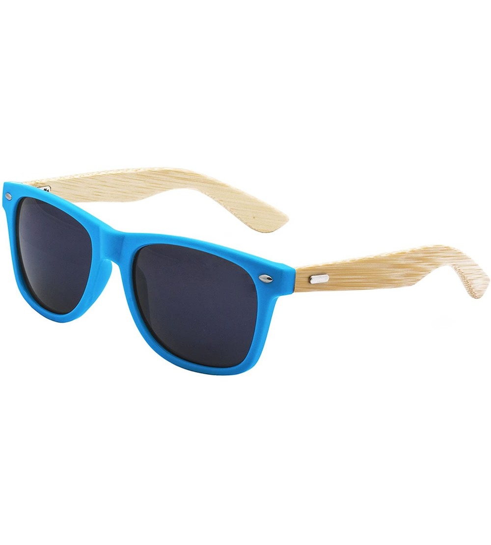 Wayfarer Men's Bamboo Wood Arms Classic Sunglasses - Blue - CQ124UPCHY9 $19.83