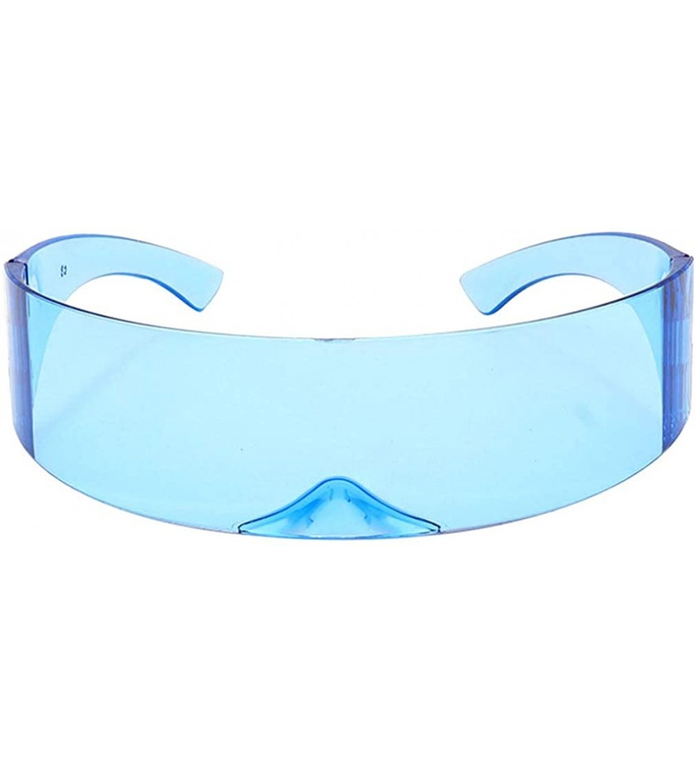 Wrap Futuristic Cyclops Monoblock Shield Mirrored Sunglasses Sunglass Glasses - Blue - CH19D6462K4 $26.51