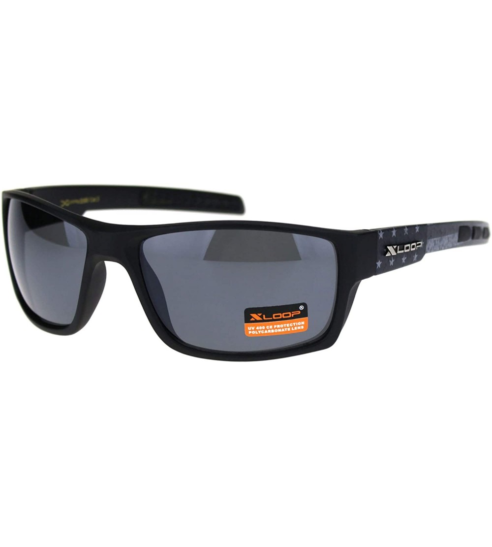 Rectangular Xloop Sunglasses American Flag Design Mens Rectangular Biker Shades UV 400 - Black Grey Flag (Black) - CN192L02DW...