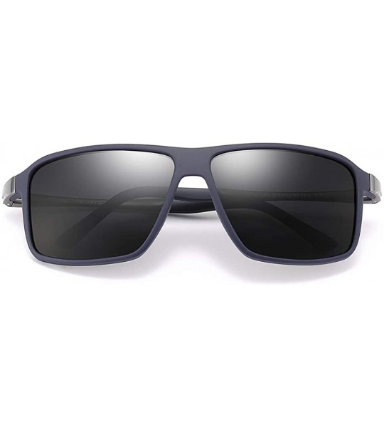 Rectangular Men's Wide Fit Polarized Sunglass (M733) - Matte Blue - C51948SZNL2 $42.54