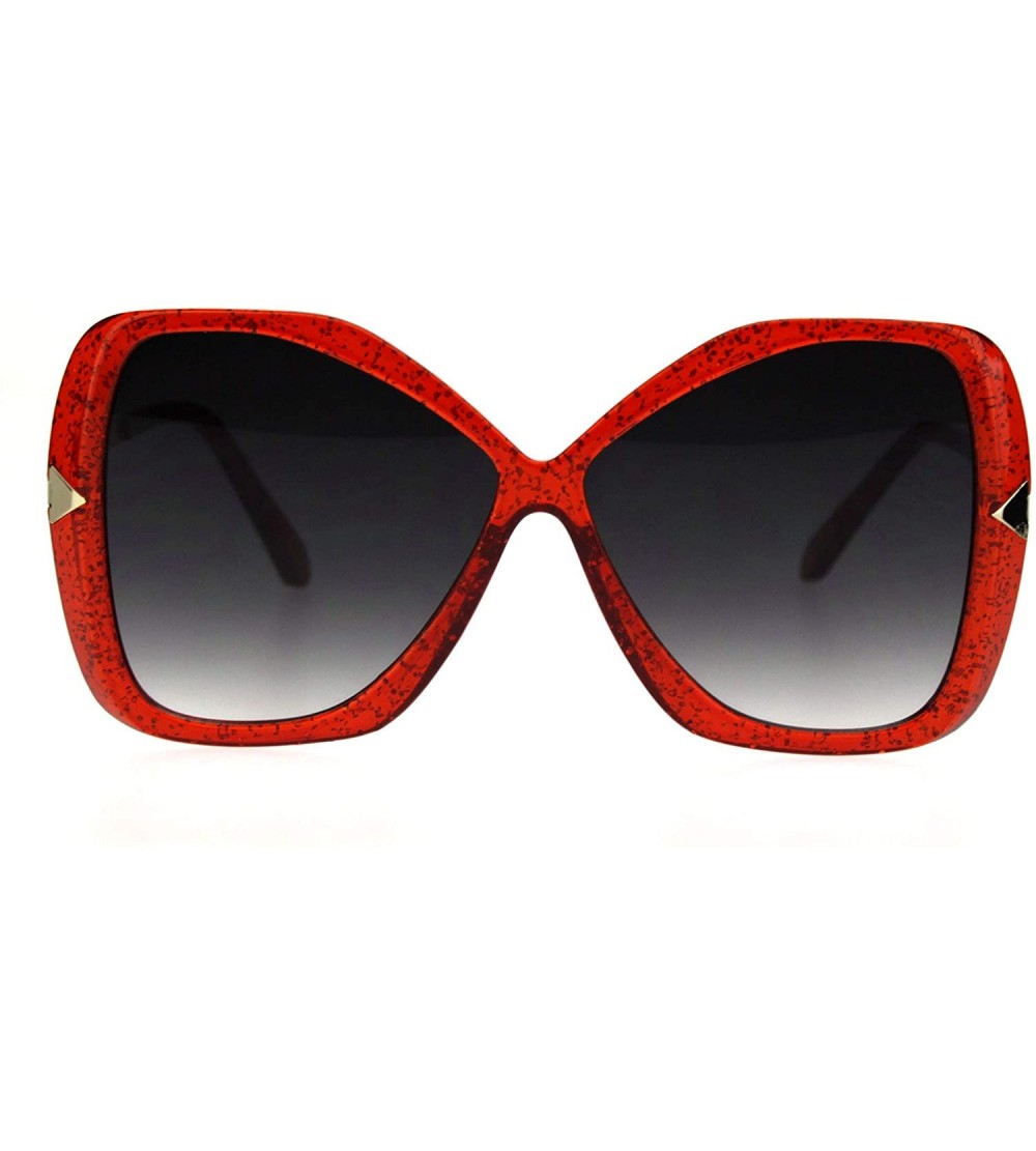 Square Womens Glitter Plastic Frame Butterfly Large Diva Sunglasses - Red Smoke - CJ18QT3T7YW $23.61