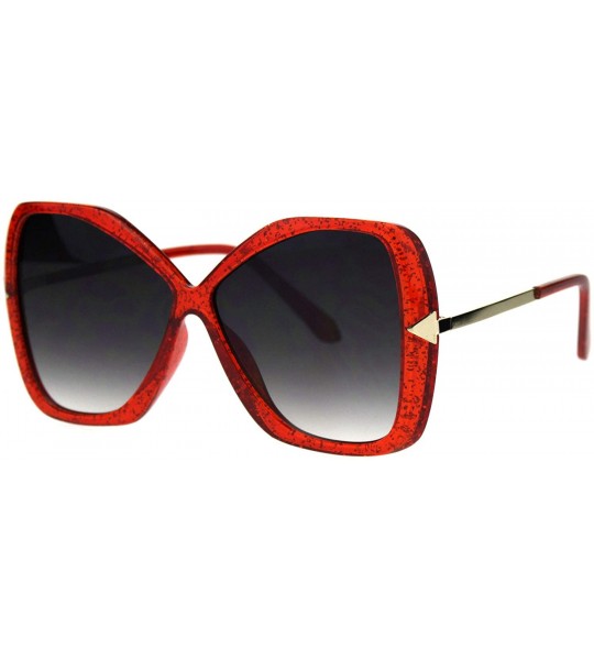 Square Womens Glitter Plastic Frame Butterfly Large Diva Sunglasses - Red Smoke - CJ18QT3T7YW $23.61