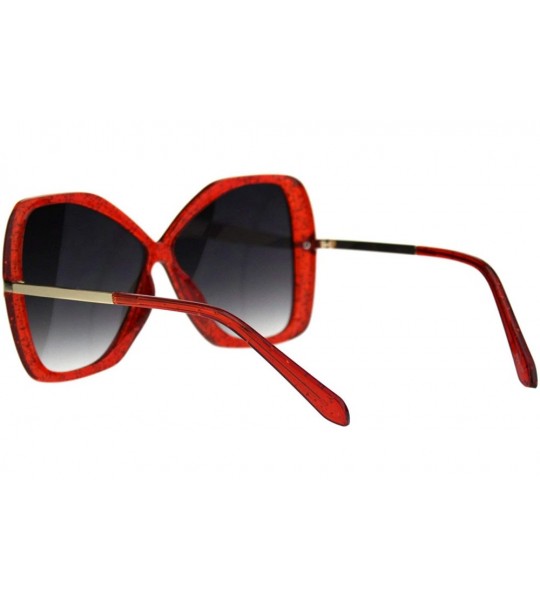 Square Womens Glitter Plastic Frame Butterfly Large Diva Sunglasses - Red Smoke - CJ18QT3T7YW $23.61