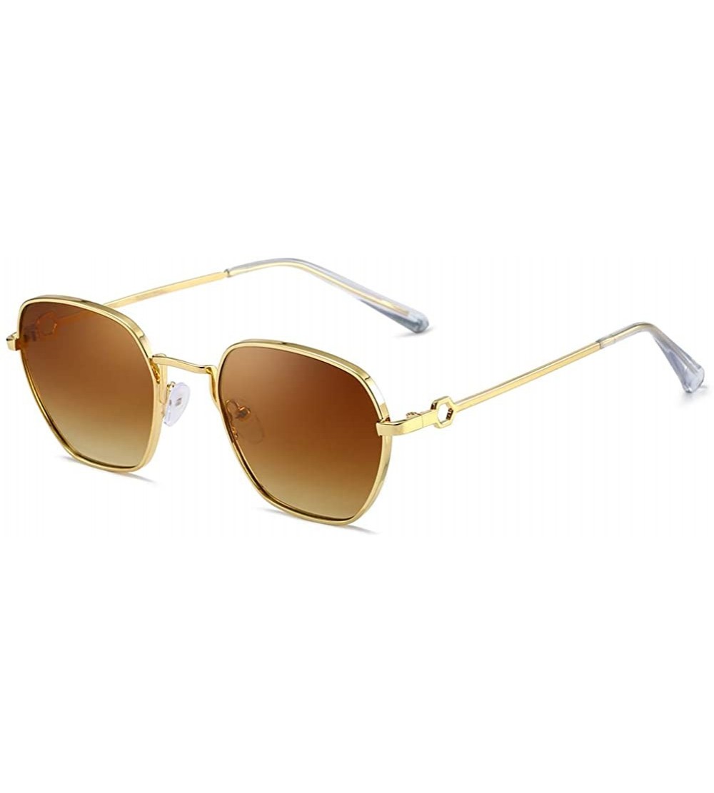 Oval Unisex Sunglasses Retro Gold Grey Drive Holiday Oval Non-Polarized UV400 - Gold Brown - CM18R820YU9 $18.33