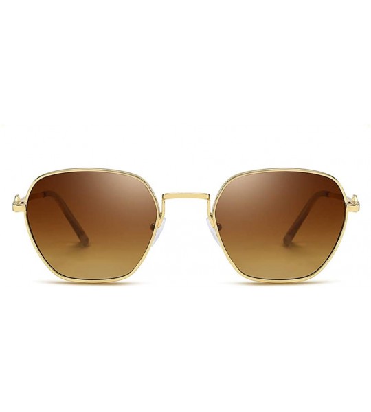 Oval Unisex Sunglasses Retro Gold Grey Drive Holiday Oval Non-Polarized UV400 - Gold Brown - CM18R820YU9 $18.33