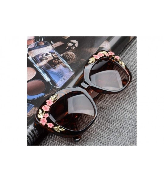 Cat Eye 2020 Luxury Queen Cat Eye Sunglasses for Women Rose Flower Vintage Girls Oversize Design Women Sun glasses - C2 - C51...