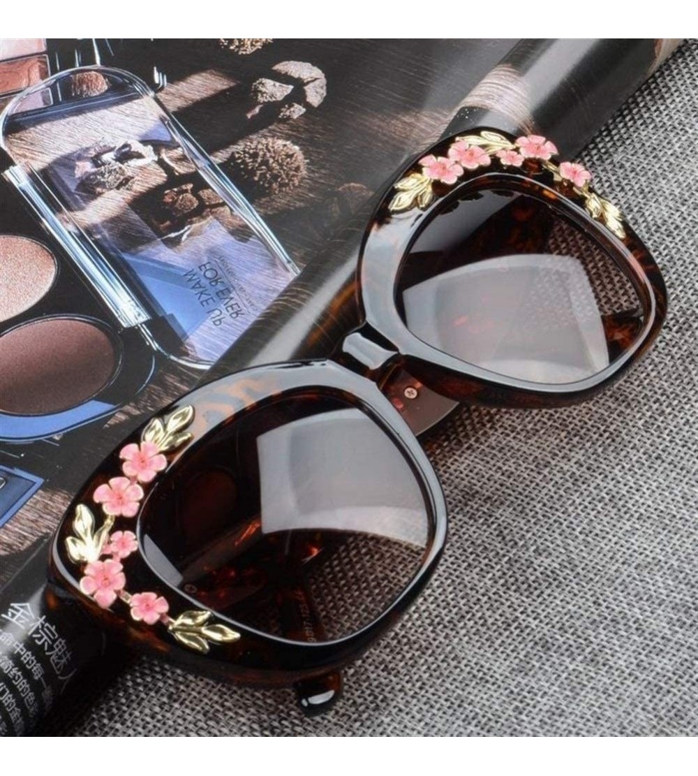 Cat Eye 2020 Luxury Queen Cat Eye Sunglasses for Women Rose Flower Vintage Girls Oversize Design Women Sun glasses - C2 - C51...