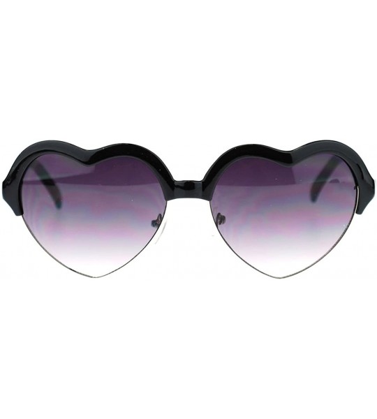 Oval Bolded Top Heart Shape Sunglasses Cute Half Rim Love Shades - Black - CV11QM5GC33 $18.89