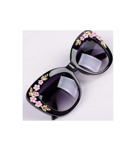 Cat Eye 2020 Luxury Queen Cat Eye Sunglasses for Women Rose Flower Vintage Girls Oversize Design Women Sun glasses - C2 - C51...