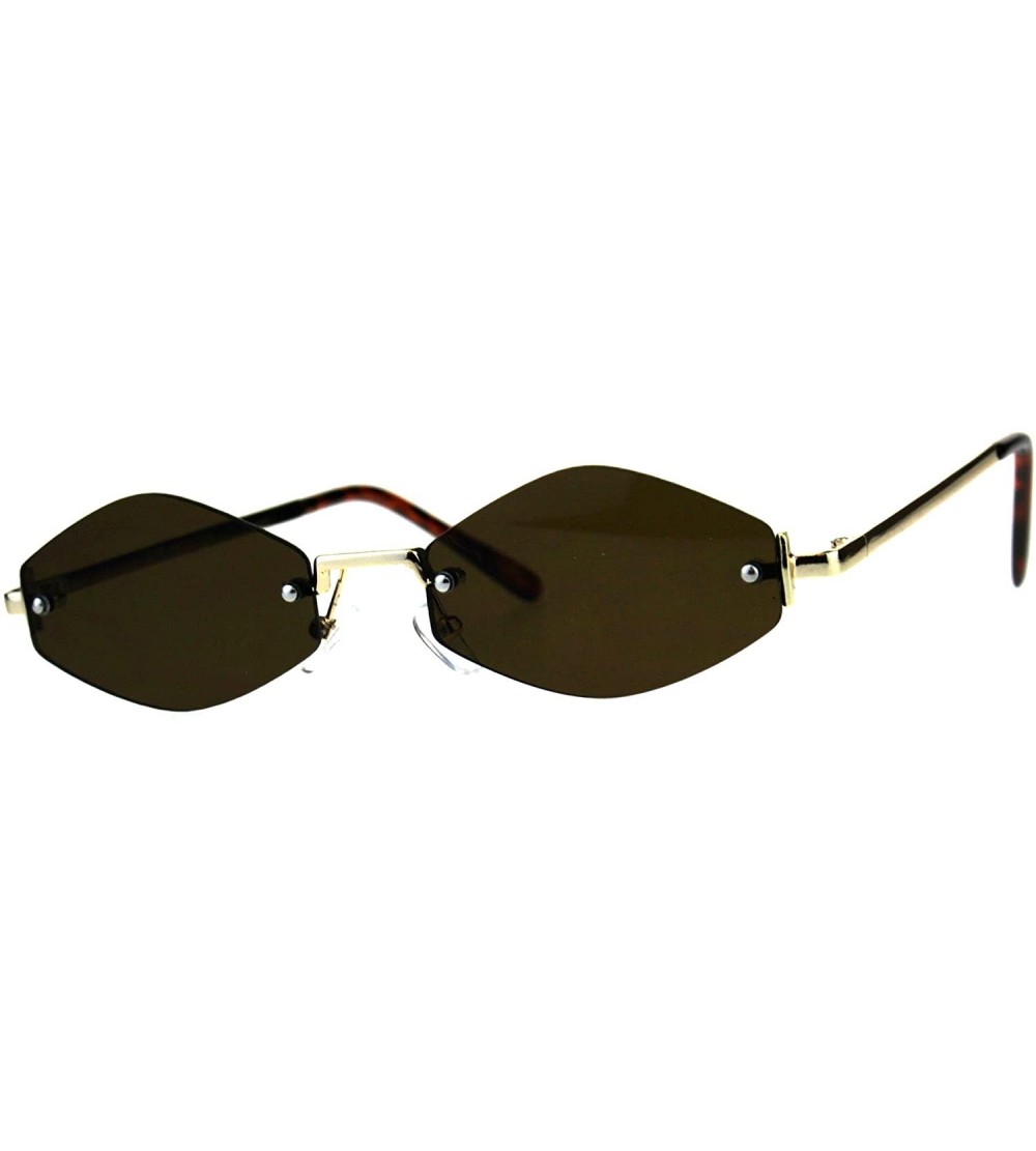 Oval Skinny Oval Diamond Shape Sunglasses Womens Rimless Metal Frame - Gold (Brown) - CC18E8IECKQ $21.88