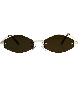 Oval Skinny Oval Diamond Shape Sunglasses Womens Rimless Metal Frame - Gold (Brown) - CC18E8IECKQ $21.88