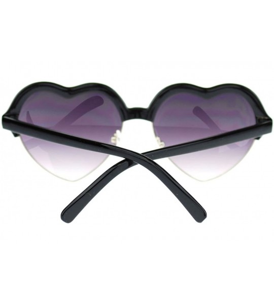 Oval Bolded Top Heart Shape Sunglasses Cute Half Rim Love Shades - Black - CV11QM5GC33 $18.89