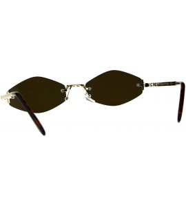 Oval Skinny Oval Diamond Shape Sunglasses Womens Rimless Metal Frame - Gold (Brown) - CC18E8IECKQ $21.88