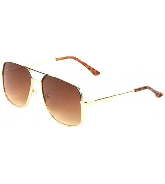 Round Flat Top Straight bridge Thin Frame Temple Round Square Aviator Sunglasses - Brown - C5197U6SHU5 $25.49