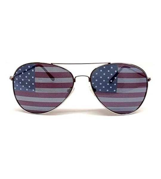 Aviator Silver Aviator Sunglasses American Flag USA Print - CR11P867MPJ $20.10