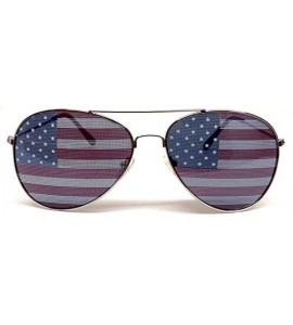 Aviator Silver Aviator Sunglasses American Flag USA Print - CR11P867MPJ $20.10