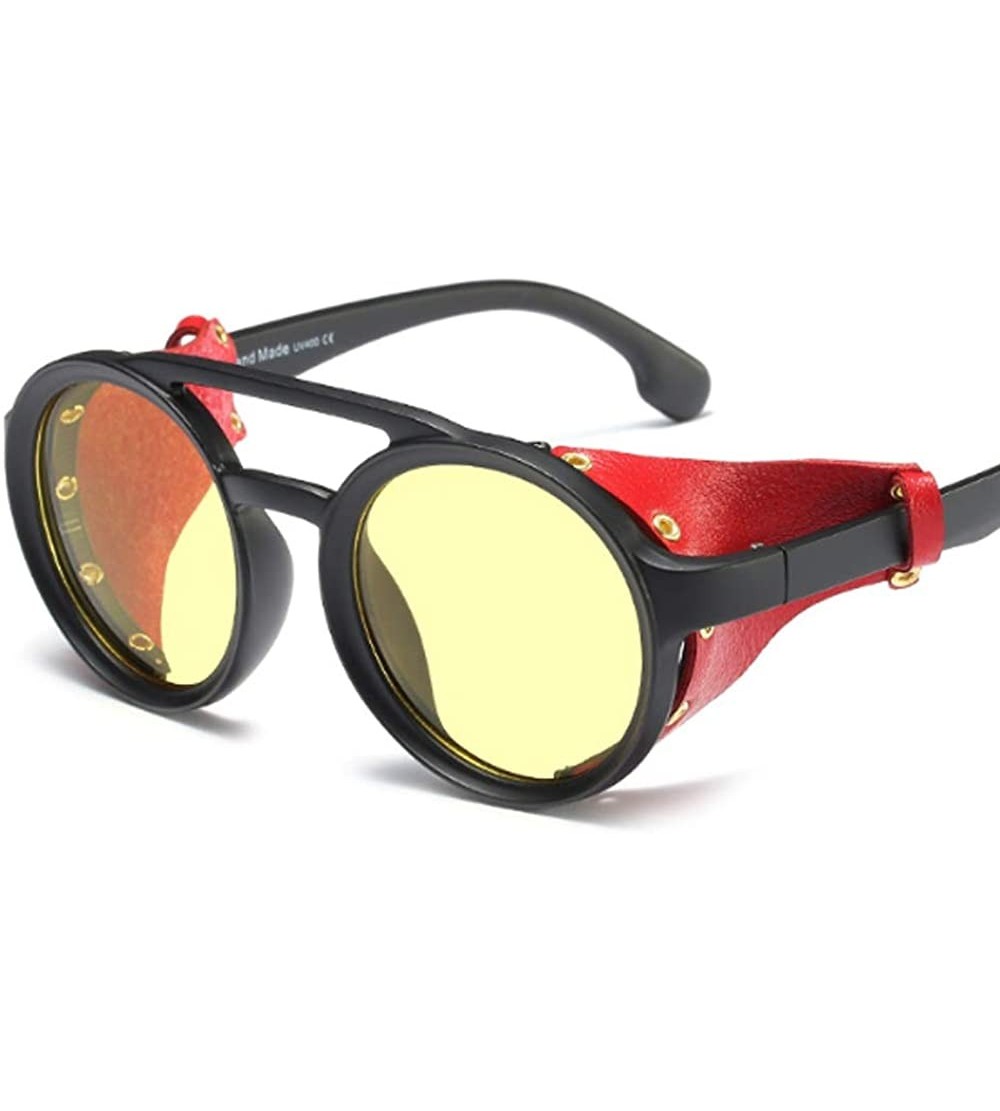 Round Round Punk Sunglasses-Trendy Stud Glasses Men and Women Sunglasses - C6 Sand Black / Yellow Film - CN190848K4I $37.68