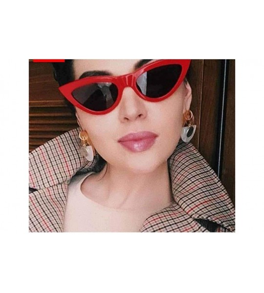 Aviator 2019 Candy Color Cateye Sunglasses Women Small Frame Vintage Sun Black Gray - Red Gray - CR18XQZTQ8A $18.25