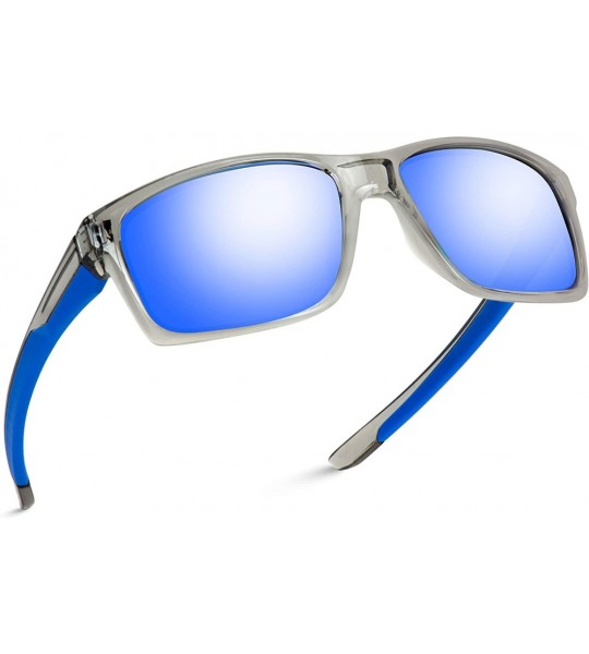 Wrap Polarized Driving Sunglasses - Clear Grey Frame / Mirror Blue Lens - CB18IGIQOZL $27.63