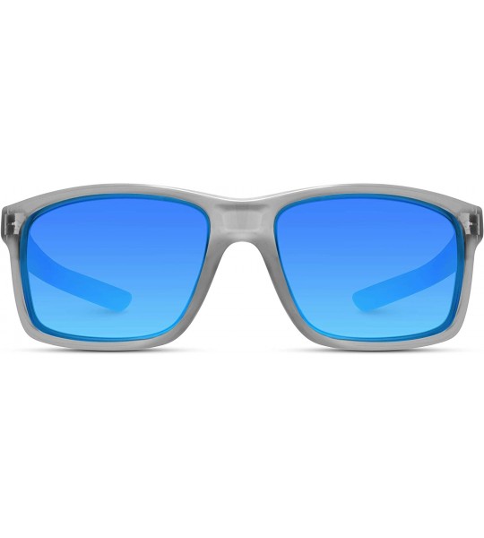 Wrap Polarized Driving Sunglasses - Clear Grey Frame / Mirror Blue Lens - CB18IGIQOZL $27.63