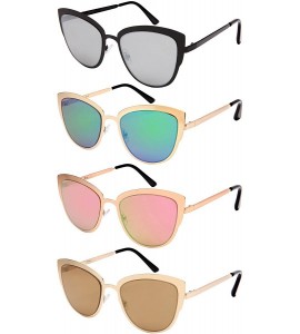 Oval Classic Vintage Cat Eye Sunglasses with Flat Mirrored Lenses 3113-FLREV - Matte Gold - CX182YC4G28 $18.59