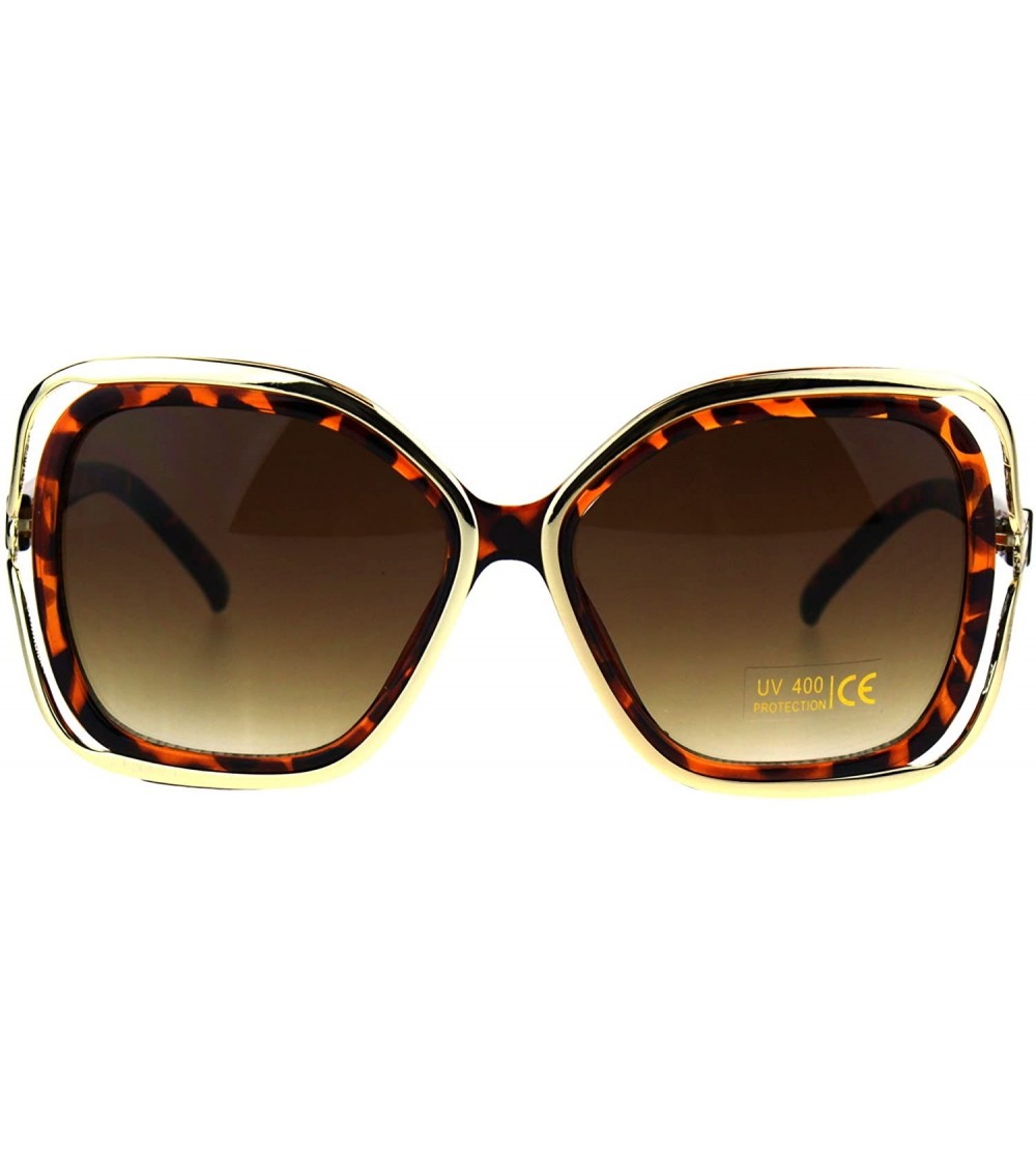 Butterfly Womens Double Rim Frame Butterfly Diva Designer Fashion Sunglasses - Tortoise Gold Brown - CN185GGTKWZ $23.88