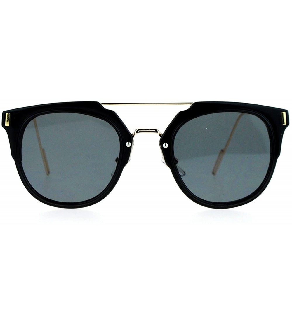 Wayfarer Womens Designer Fashion Sunglasses Flat Top Bar Flat Lens Frame UV400 - Black Gold - C81882XLAU8 $22.99