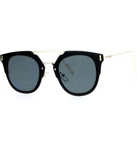 Wayfarer Womens Designer Fashion Sunglasses Flat Top Bar Flat Lens Frame UV400 - Black Gold - C81882XLAU8 $22.99