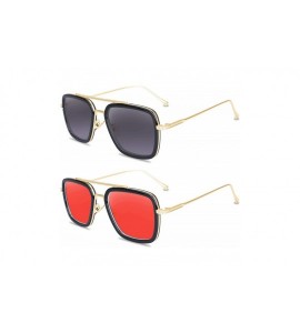 Round Tony Stark Sunglasses Retro Aviator Sunglasses Square Metal Frame Iron Man Sunglasses - CU18UMKHTTA $28.87