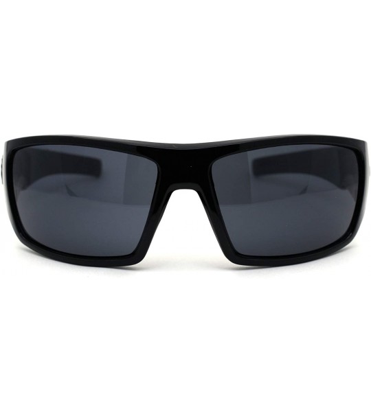 Square Flame Logo Biker Warp Plastic Rectangular Sunglasses - Shiny Black - CH194KQCE8I $23.53