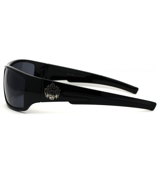 Square Flame Logo Biker Warp Plastic Rectangular Sunglasses - Shiny Black - CH194KQCE8I $23.53