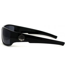 Square Flame Logo Biker Warp Plastic Rectangular Sunglasses - Shiny Black - CH194KQCE8I $23.53