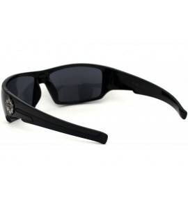 Square Flame Logo Biker Warp Plastic Rectangular Sunglasses - Shiny Black - CH194KQCE8I $23.53