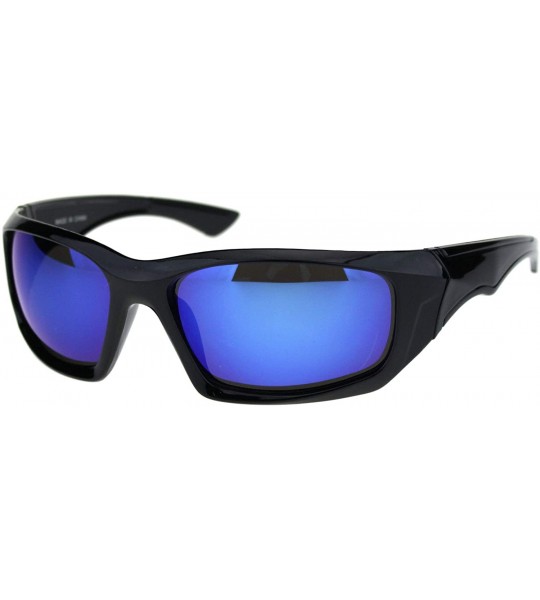 Sport Mens Aerodynamic Robotic Futurism Black Plastic Sport Sunglasses - Shiny Black Blue Mirror - CJ18QQ2TDH7 $19.97