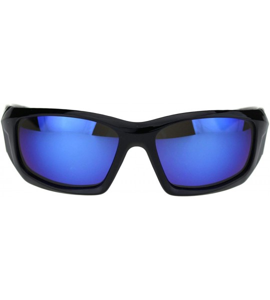 Sport Mens Aerodynamic Robotic Futurism Black Plastic Sport Sunglasses - Shiny Black Blue Mirror - CJ18QQ2TDH7 $19.97