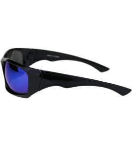 Sport Mens Aerodynamic Robotic Futurism Black Plastic Sport Sunglasses - Shiny Black Blue Mirror - CJ18QQ2TDH7 $19.97