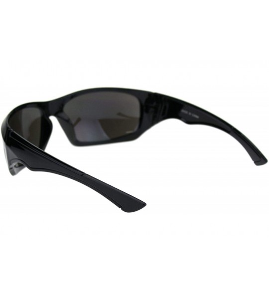 Sport Mens Aerodynamic Robotic Futurism Black Plastic Sport Sunglasses - Shiny Black Blue Mirror - CJ18QQ2TDH7 $19.97