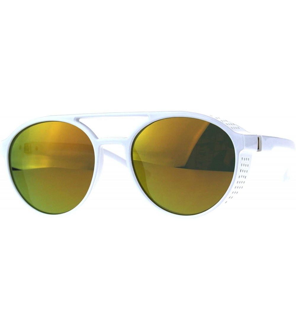 Aviator Side Cover Fashion Sunglasses Flat Top Round Vintage Aviators Mirror Lens - White (Orange Mirror) - CT18DXL7NUT $19.46